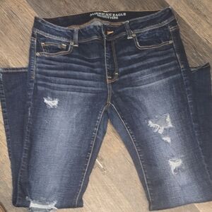 American Eagle Outfitters Women's Dark Blue Regular Stretch  Jeans